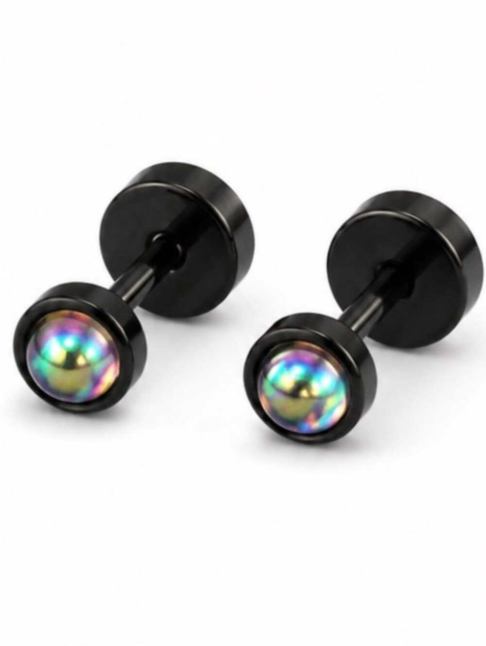 Screw Back 9Earrings with Iridescent Rainbow Domes